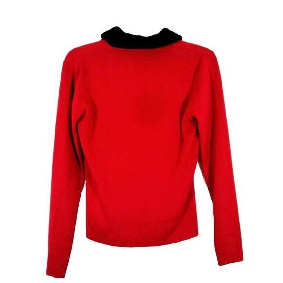 Kathie Lee Collection Vintage Cardigan Sweater S Red Black Faux Fur Button Front - Picture 2 of 6